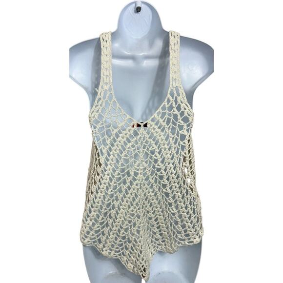 Vivid Importers of NY Open Knit Tank Top Sz Small Cream Layering Blouse Festival - Picture 4 of 5